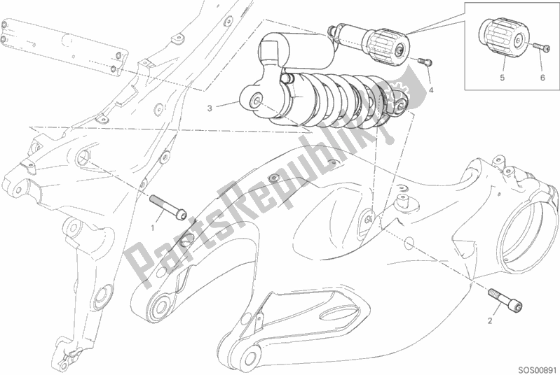 All parts for the Rear Shock Absorber of the Ducati Multistrada 1260 ABS Brasil 2018